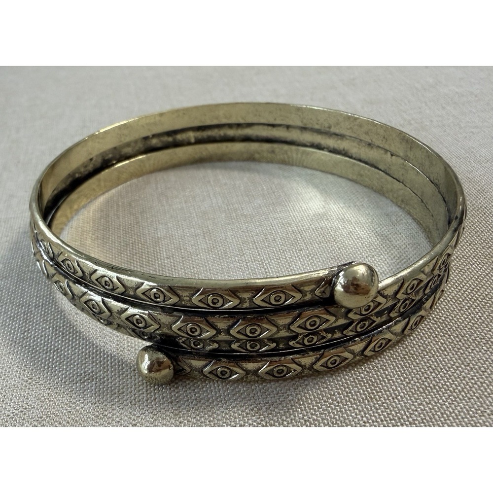Vintage Brass Evil Eye‎ Triple Band Cuff Bracelet Boho Tribal Adjustable Wide